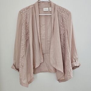 Blush Pink Open-Front Lace Detail Cardigan Blazer Womens Size L (Chicos Size 2)